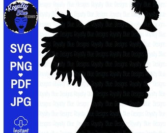 LOU SILHOUETTE, locs, svg, png, loc ponytail, natural black hair, natural roots, african american, best cut file digital download, instant
