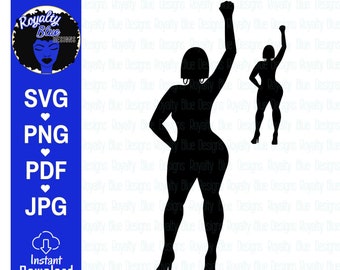POWER BOB w Gold Earrings, silhouettes, svg, png, fist up, thick girl, black women, straight hair, cut file, best instant digital download