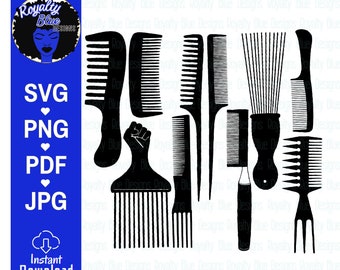HAIR COMBS 10 BUNDLE, black combs, afro pick, svg, png, cosmetology, rat tail, wide tooth, natural roots, african, cricut digital download
