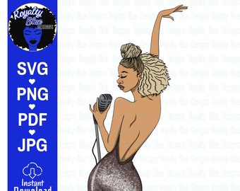 Sing On 3 | Blonde Woman Singer wearing Metallic Dress, Natural Hair, Light Skin Black Girl Vocalist, Music Musician svg, instant download