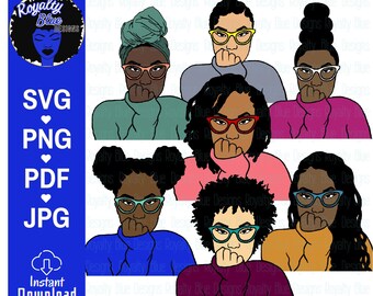 ANNE JANAE 7 BUNDLE, svg, png, black women, pretty girl magic, glasses, locs, box braids buns, headwrap, natural hair afro, digital download