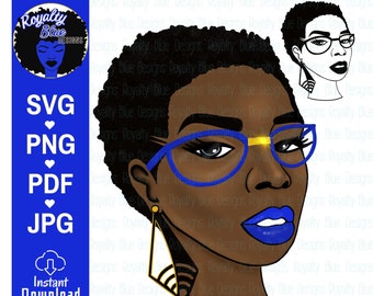 RISSA,svg, png, pdf, black woman, short afro twa, glasses, earrings, customize lipstick, glasses colors, gold, water slide, digital files