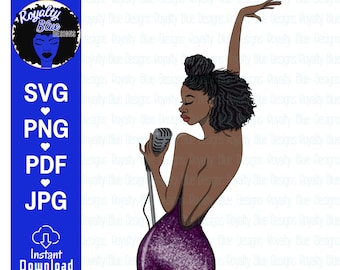 Sing On 2 | Black Woman Singer wearing Purple Dress, Natural Hair, Brown Skin, Black Girl Vocalist, Music Musician svg, instant download