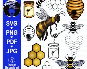 HONEY BEE PALACE Bundle, Beehive png, svg, pdf, Queen African Killer, Bumble Bees, Honeycomb Jar Dipper, Water slide, best digital download