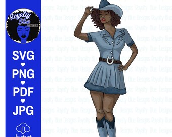 Cowgirls 3, svg, png, Curvy Black Cowgirls with Natural Afro Hair, Cowboy hat and boots, Country Girl, Cricut Cut File, digital download