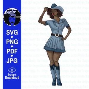 Cowgirls 3, svg, png, Curvy Black Cowgirls with Natural Afro Hair, Cowboy hat and boots, Country Girl, Cricut Cut File, digital download