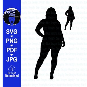 KEI | schwarze Silhouette, dicke kurvige Frau, Hand auf Hüfte, dicke Frauen, lange Haare, Kurven, Oberschenkel, svg, png, geschnittene Datei, digitaler Download