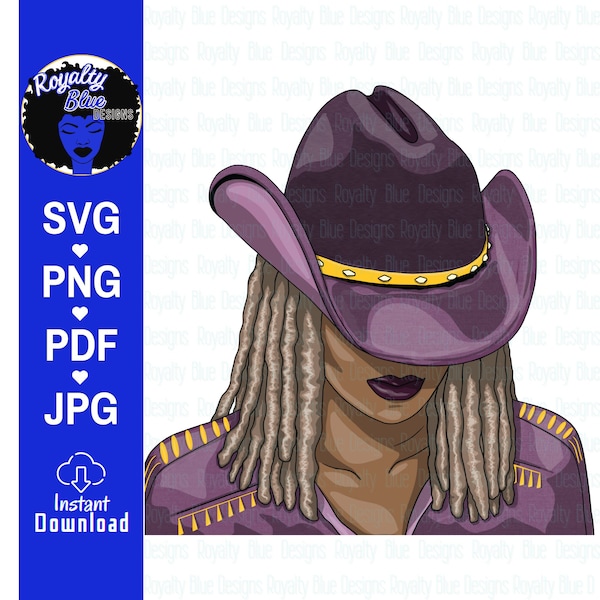 Cowgirl Blues 1 | Black Cowgirls with blonde Locs, Purple Cowboy hat, Woman w/ Natural Hair, Country Girl, Cricut Cut File, digital download