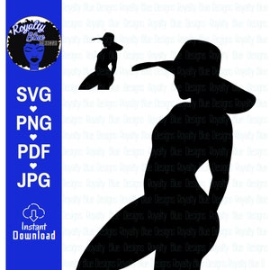 COUNTRY MEISJE, silhouet, SVG, PNG, PDF, zonnehoed poseren, dik meisje, zwarte vrouwen, grote hoed, bochtige, gesneden bestand, digitale download, instant, beste