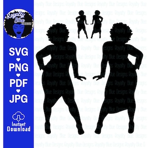 PEPPY, curvy woman with hand on hip, thick girl, black women, natural body, natural curly hair, svg, png, instant download