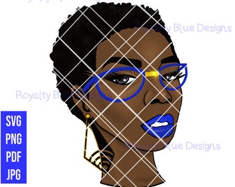 RISSA,svg, png, pdf, black woman, short afro twa, glasses, earrings, customize lipstick, glasses colors, gold, water slide, digital files