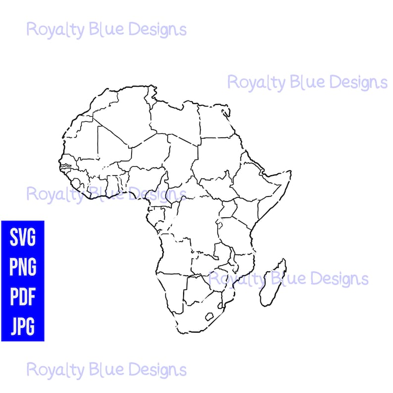 Map of AFRICA Continent png pdf svg Black Outline | Etsy