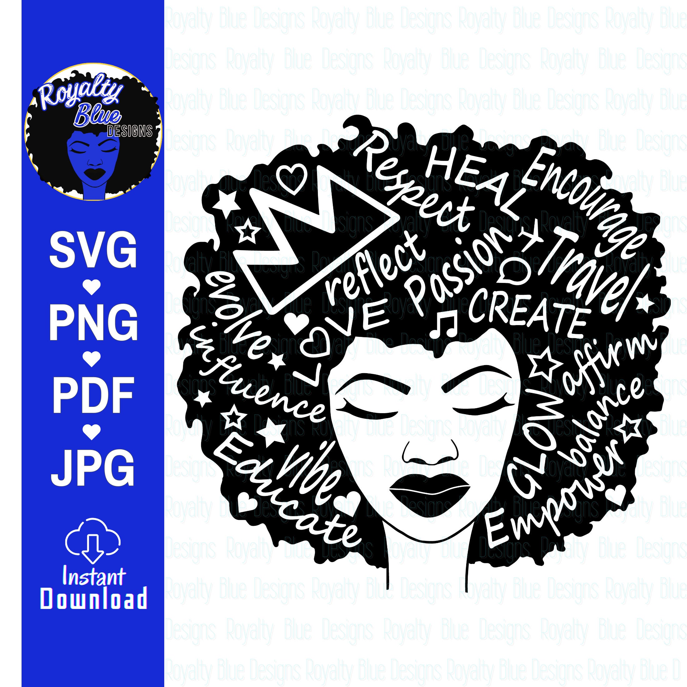 POSITIVE AFRO-mations BLACK |  affirmations words in afro, women empowerment, self love, Queen, woman svg, png, cut file digital download