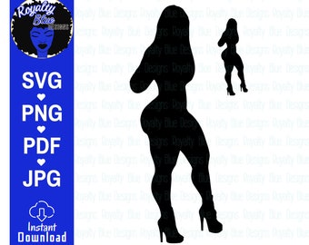 ZAZA, silhouette, curvy, svg, png, thick girl, black women, long hair, curves, side pose, the pynk heels, digital download, instant, best