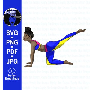 YOGI 1, Woman Workout Stretch Pose, Curvy Pretty Thick Fit black girl, celebrate fitness, Yoga Pants, Royal Blue, png, svg, digital download