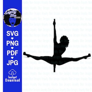 Peut inclure: Silhouette noire d'une personne effectuant une danse de pole dance, avec une jambe tendue et l'autre jambe pliée au niveau du genou, tenant un poteau d'une main.