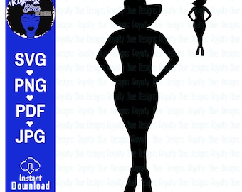 BOSSY SILHOUETTE 2, woman svg, png, girl boss, posing, thick girl, black women, big hat, curvy, CLASSY cut file, digital download, instant