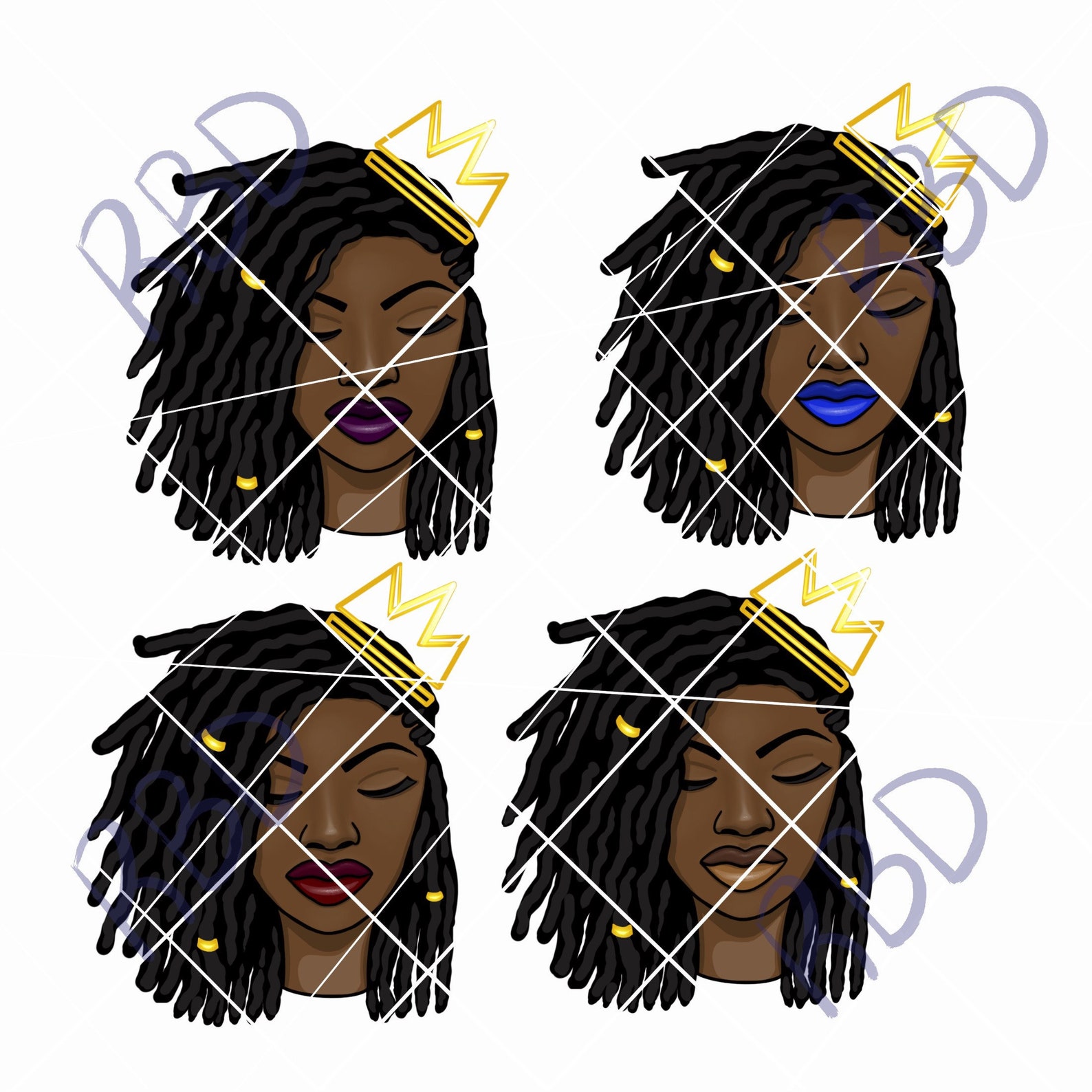 PRINCESS LOCS BUNDLE 4, Svg, Pdf, Png, Crown, Black Women, Cut File ...