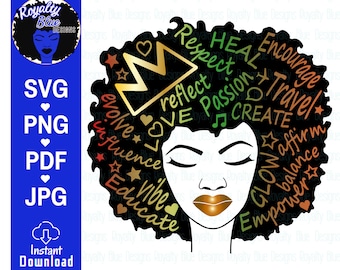 POSITIVE AFRO-mations COLOR | affirmations words, women empowerment, hair with writing, self love, Queen, svg, png, digital cut file