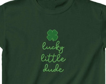 Kids Lucky Little Dude St Patrick's Day Tshirt for boys, Clover Shirt, Children's Irish Top, Youth Green Tee, Shamrock Tee, Kids