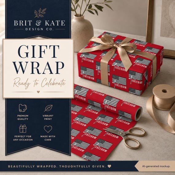 FREEDOM Gift wrap, Patriotic Wrapping Paper, Red, Cross, Flag, Charlie Kirk, Birthday, Gifts, Christmas