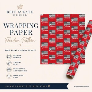 FREEDOM Gift wrap, Patriotic Wrapping Paper, Red, Cross, Flag, Charlie Kirk, Birthday, Gifts, Christmas image 2