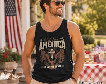 God Bless America Eagle Patriotic Cross Tank Top | In God We Trust
