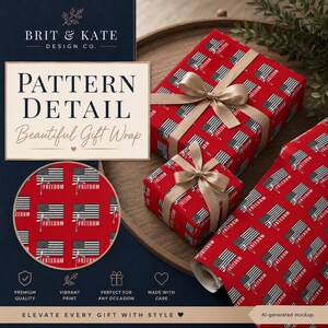 FREEDOM Gift wrap, Patriotic Wrapping Paper, Red, Cross, Flag, Charlie Kirk, Birthday, Gifts, Christmas image 3
