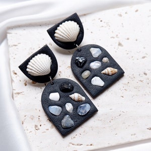 Seashell Polymer Clay Earrings Pearl Earrings Gemstone Earrings Statement Earrings image 5