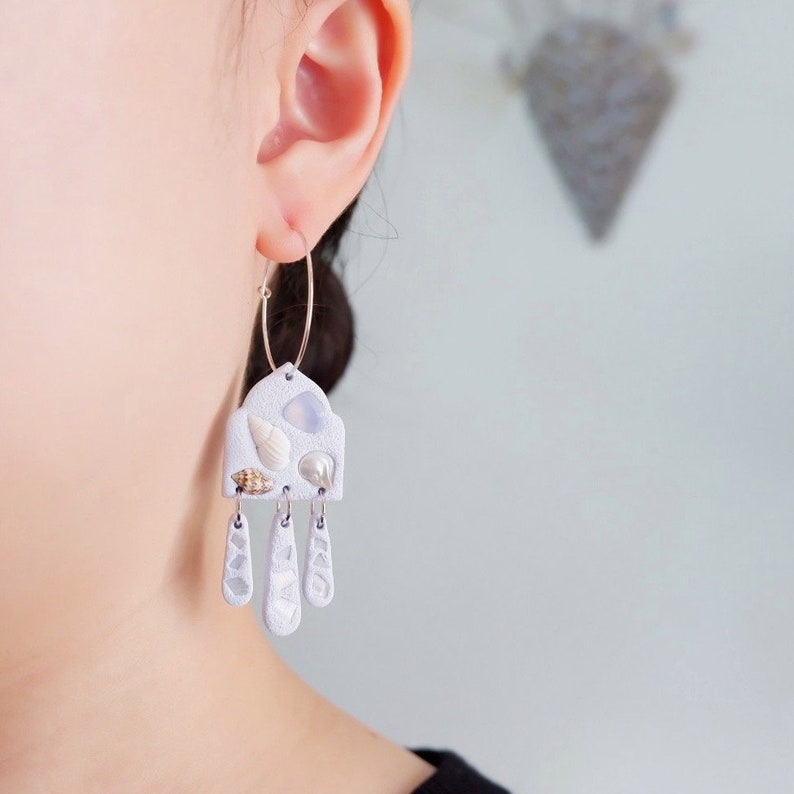 Seashell Polymer Clay Earrings Pearl Earrings Christmas Earrings Gemstone Earrings Statement Earrings Hoops Earrings image 1