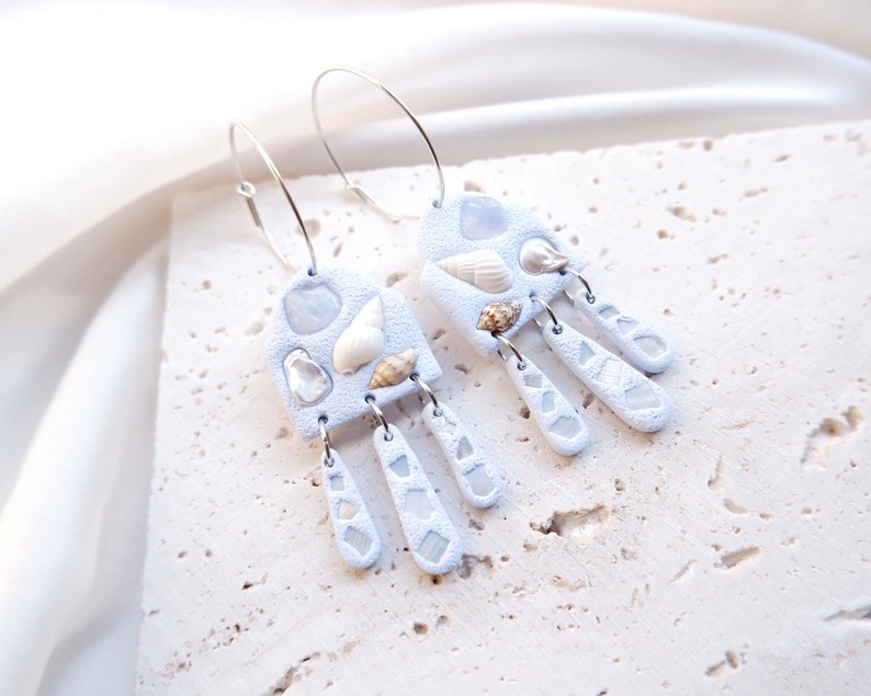 Seashell Polymer Clay Earrings Pearl Earrings Christmas Earrings Gemstone Earrings Statement Earrings Hoops Earrings image 2