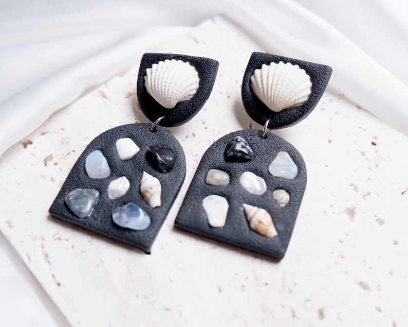 Seashell Polymer Clay Earrings Pearl Earrings Gemstone Earrings Statement Earrings image 4