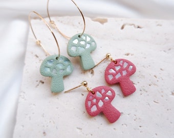 Mushroom Polymer Clay Earrings Seashell Earrings Statement Earrings Hoops Earrings