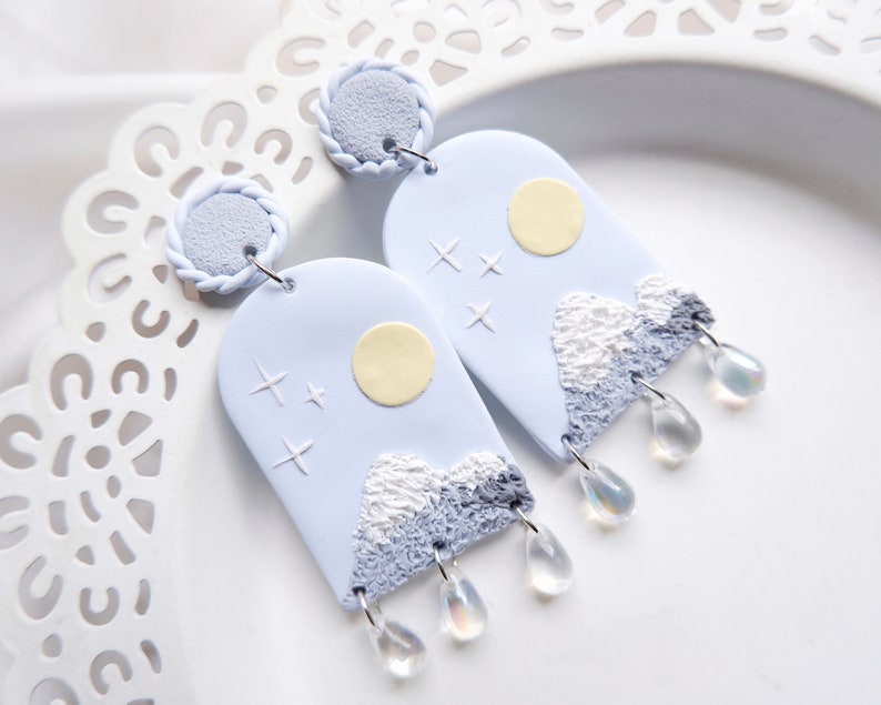 Snow Mountain Polymer Clay Earrings Landscape Earrings Statement Earrings image 1