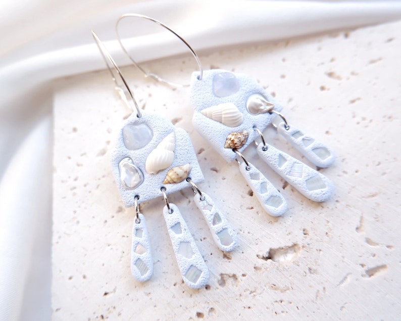 Seashell Polymer Clay Earrings Pearl Earrings Christmas Earrings Gemstone Earrings Statement Earrings Hoops Earrings image 5