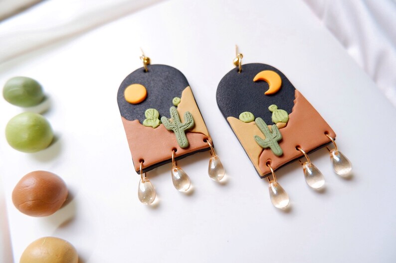 Cactus Polymer Clay Earrings Desert Earrings Plant Earrings Statement Earrings Landscape Earrings image 3