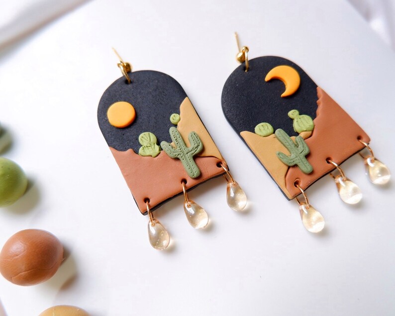 Cactus Polymer Clay Earrings Desert Earrings Plant Earrings Statement Earrings Landscape Earrings image 8