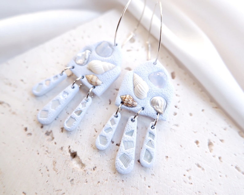 Seashell Polymer Clay Earrings Pearl Earrings Christmas Earrings Gemstone Earrings Statement Earrings Hoops Earrings image 3