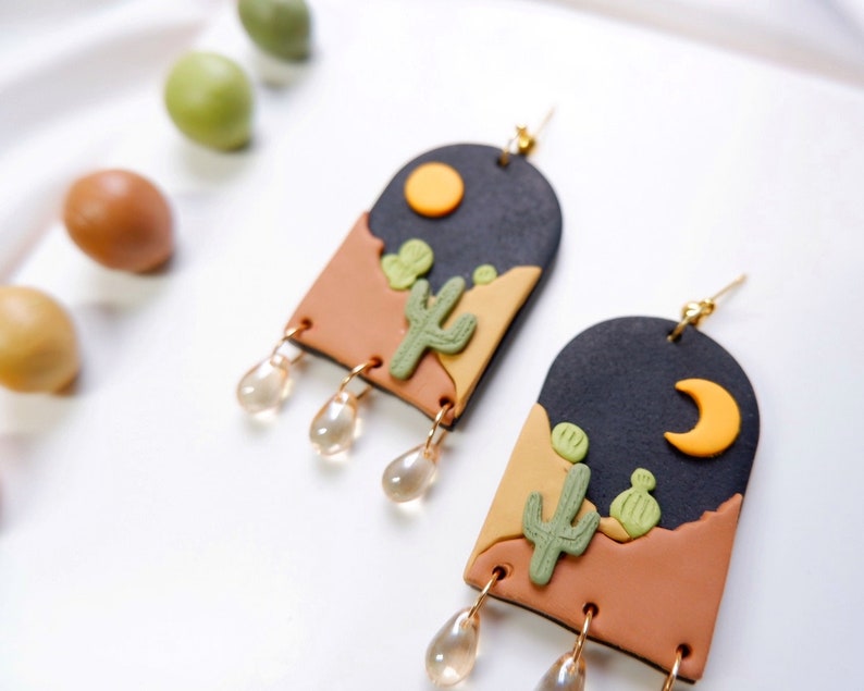 Cactus Polymer Clay Earrings Desert Earrings Plant Earrings Statement Earrings Landscape Earrings image 4