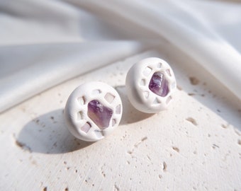 Gemstone Polymer Clay Crystal Studs Earrings Seashell  Earrings Statement Earrings Amethyst