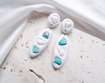 Turquoise Earrings Seashell Polymer Clay Earrings Gemstone Earrings Statement Earrings