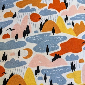 Little Johnny Mountain Scene 100% Cotton Fabric by the Metre, Half Metre and Fat Quarter
