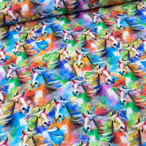 Whimsical West, 3 Wishes, 100% Cotton Fabric by the Metre, Half Metre and Fat Quarter, Horse Stampede