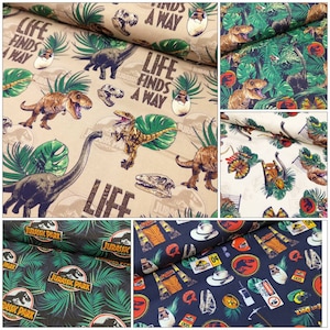 Fully Licenced Jurassic Park 100% Cotton Fabrics, by the Metre, Half Metre and Fat Quarter, Dinosaur, Dino, Paleontologist