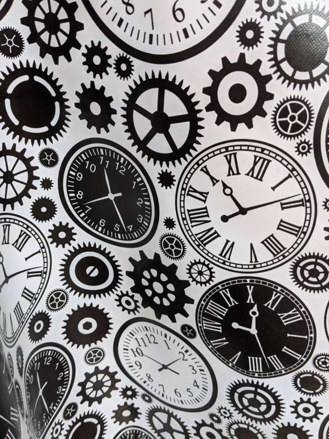 Monochrome Clocks PVC Fabric Tableclothing Etsy UK