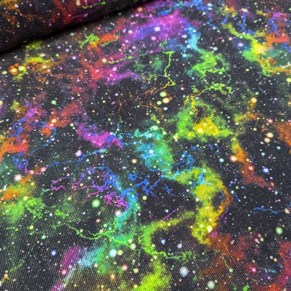 Galaxy Print 100% Cotton Needlecord Fabric by the Half Metre or Metre, space, universe.