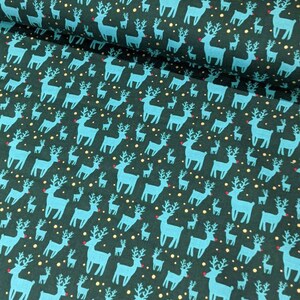 Metallic Reindeer 100% Cotton Christmas Fabric by the Metre, Half Metre and Fat Quarter