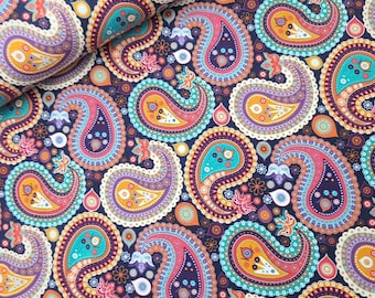 Paisley Cotton Jersey Fabric by the metre or half metre colourful, retro, paisley pattern, paisley jersey