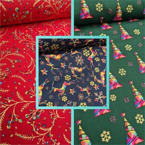 Christmas Rainbow Geo Cotton Fabric by the Metre, Half Metre and Fat Quarter