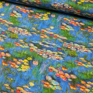 Water Lilies 100% Cotton Fabric by the Metre, Half Metre and Fat Quarter, Impressionist, impressionist fabric